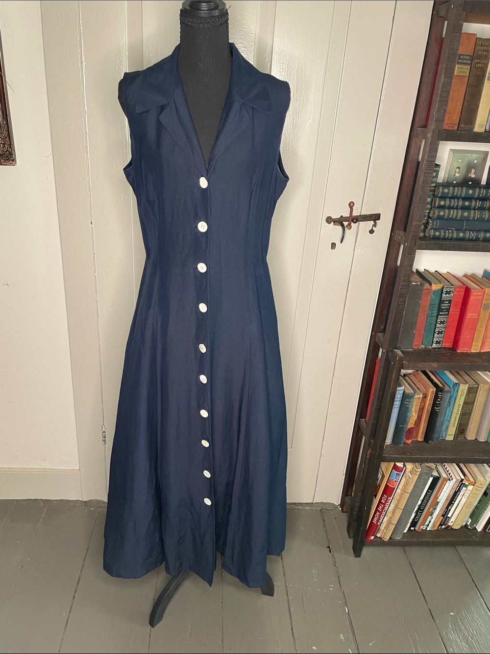 J. Peterman Navy Button-Front Maxi Dress